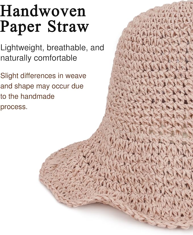 Womens Wide Brim Straw Sun Hat Foldable Floppy Crochet Beach Hat - Image 3