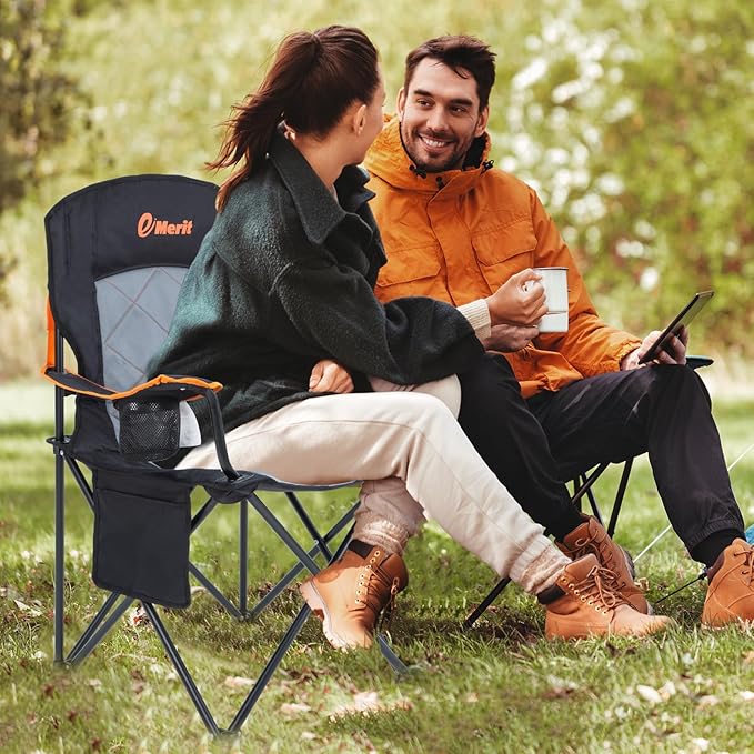 EMERIT 2 Pack Oversized Padded Camping Chair, 350LB Heavy Duty Quad Fold Chair - Image 2
