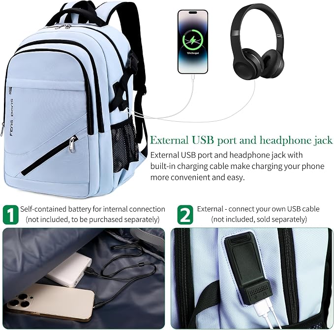 FENGDONG 17.3 inch Large Laptop Backpack Durable Waterproof Travel College - Image 5