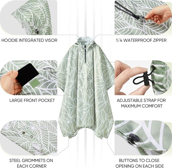 PTEROMY Hooded Rain Poncho for Adult - Image 2