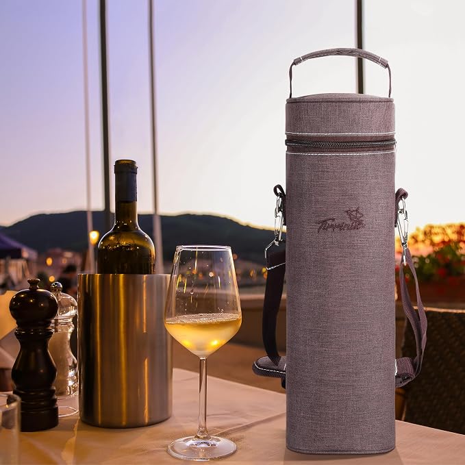 Tirrinia Single Bottle Wine Gift Carrier Bag, Insulated Travel Wine Cooler Tote - Image 6