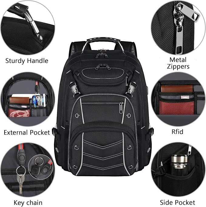 VECKUSON 18.4 Laptop Backpack for unisex, 60L Extra Large Gaming Laptops Back - Image 4