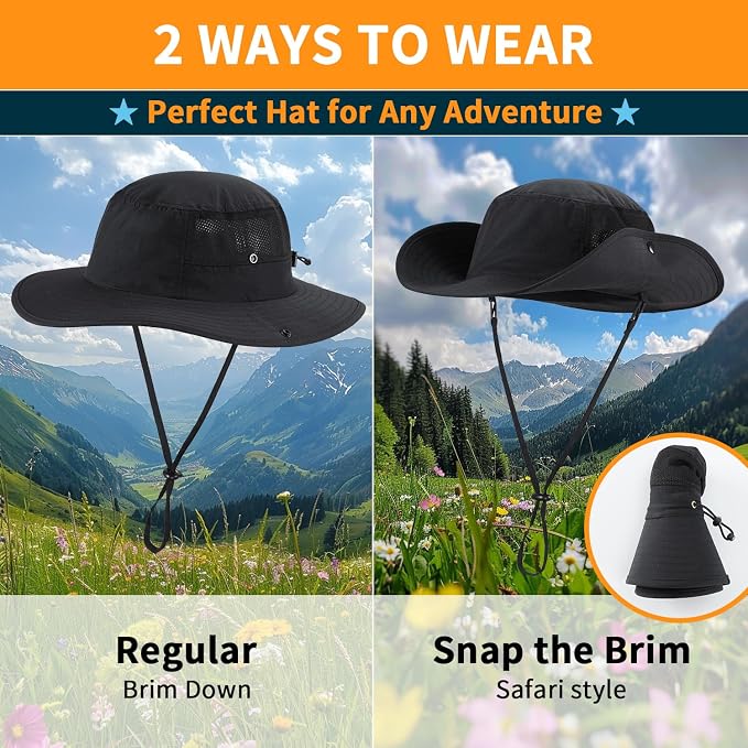 Home Prefer UPF50+ Mens Sun Hat Wide Brim Womens UV Protection Beach Bucket Hat - Image 2