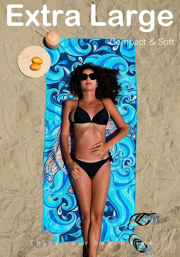Microfiber Lightweight Thin Beach Towel Sand Free Quick Dry Absorbent Compact - Image 3