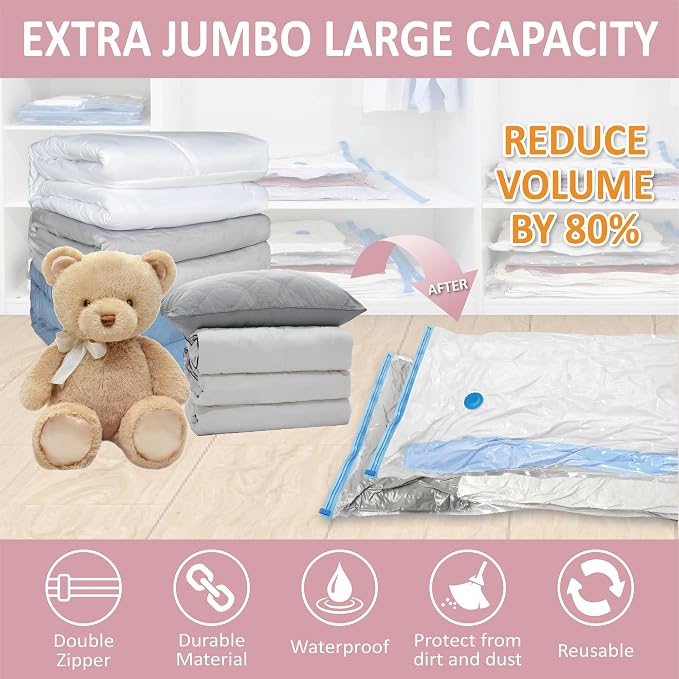 6 Pack XXL Jumbo Vacuum Storage Bags, Extra Large Vacuum Seal Bags - Image 2