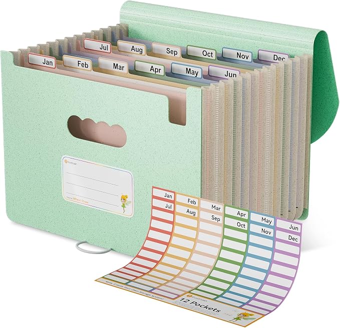 Accordion File Organizer, 12 Pockets Wheat Straw Expanding File Folder by EcoStash