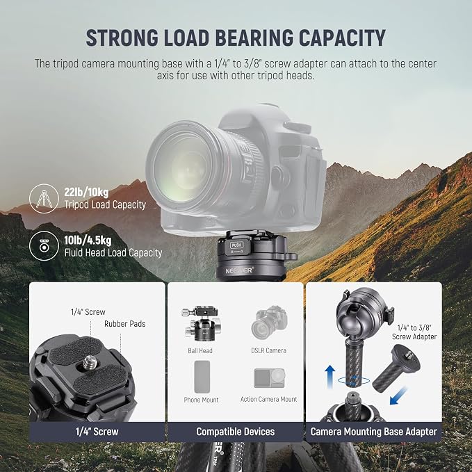 NEEWER LITETRIP LT32 62" Travel Tripod Carbon Fiber - Image 7