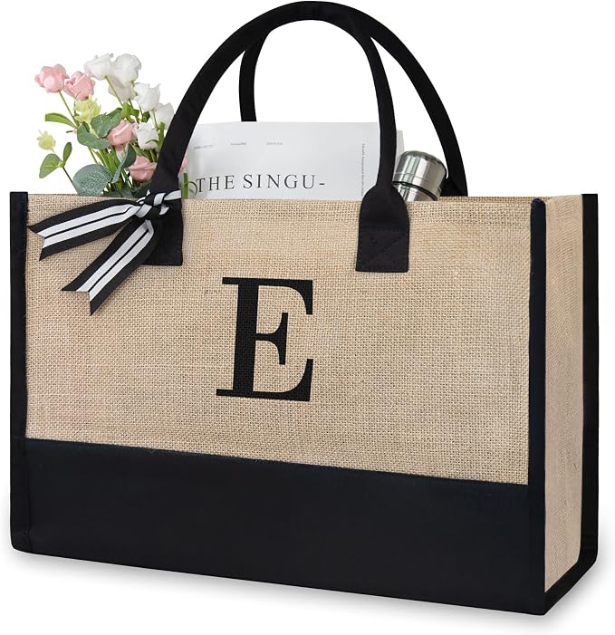 TOPDesign Initial Jute/Canvas Tote Bag, Personalized Present Bag, Suitable by TOPDesign