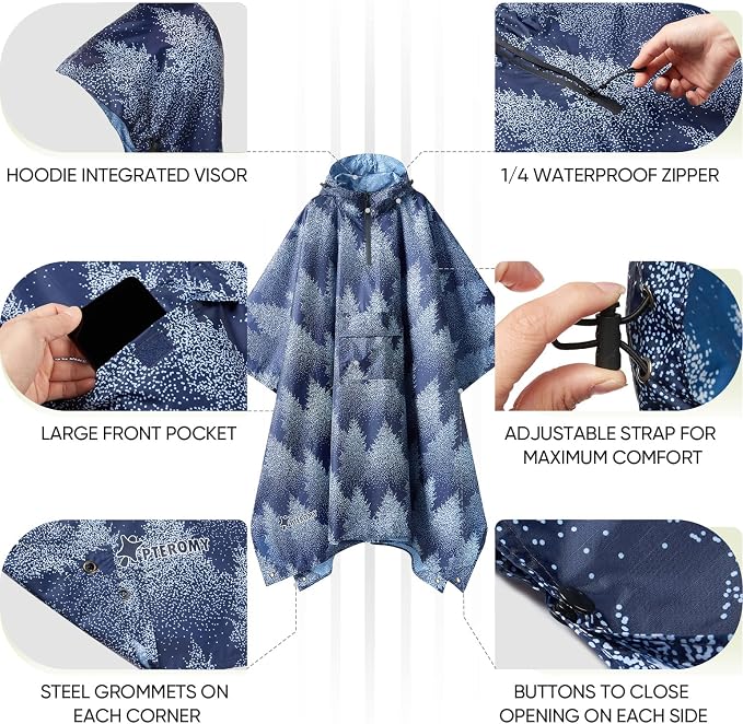 PTEROMY Hooded Rain Poncho for Adult - Image 2