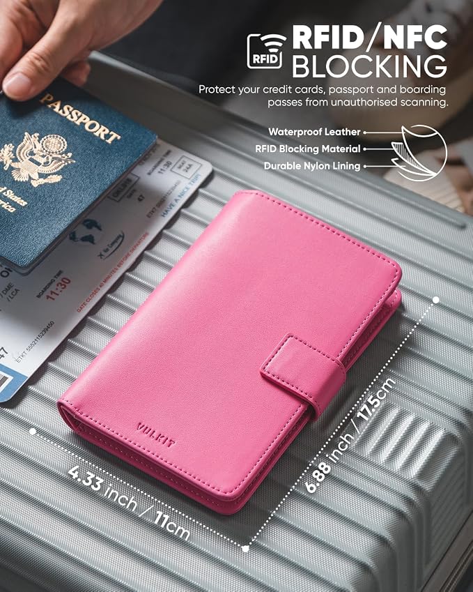 VULKIT Passport Holder with Airtag Holder RFID Blocking Passport Wallet Travel - Image 3
