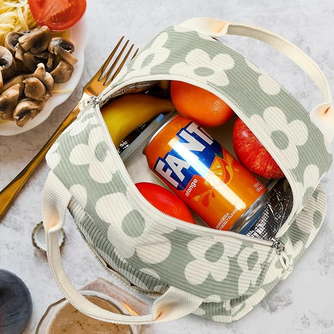Bluboon Lunch Bag for Women Men Cute Corduroy Lunch Tote Bags Reusable - Image 8