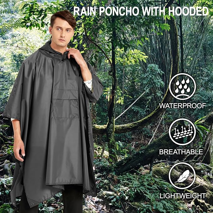salamra Hooded Rain Poncho Waterproof Raincoat Jacket - Image 3