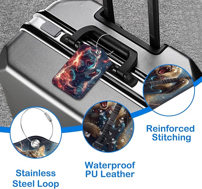 Cat Playing Electric Guitar Luggage Tags - Image 4