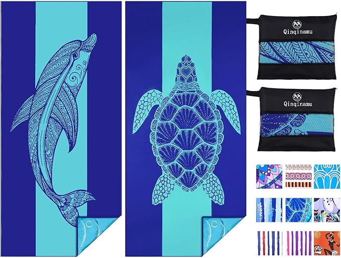 2 Pack Microfiber Lightweight Beach Towel 71"x32" Oversized Extra Large Thin by Qinqinamu