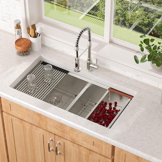 Lordear 36 Inch Undermount Kitchen Sink Double Bowl Stainless Steel Kitchen - Image 9