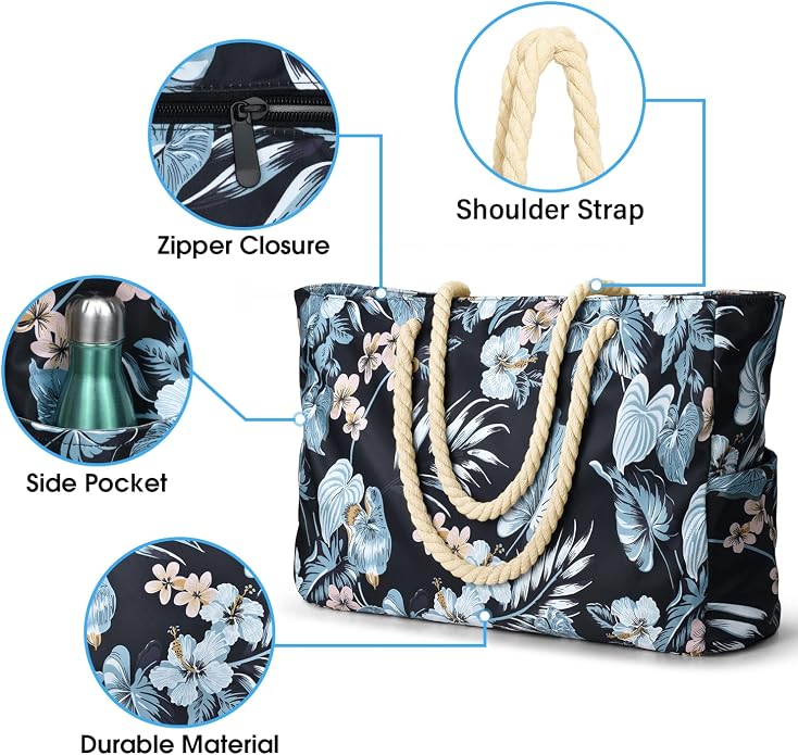 Becokan Beach Bag Large Beach Tote Bag - Image 3
