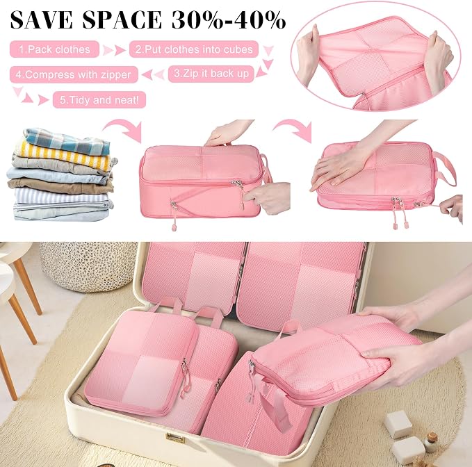 8 Set Compression Packing Cubes Travel, Lightweight Expandable Travel Cubes - Image 2