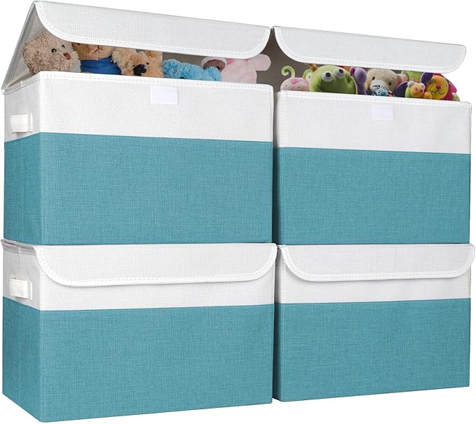 Large 22 Quart Linen Fabric Foldable Storage Bin Cube Organizer Basket by Bagnizer