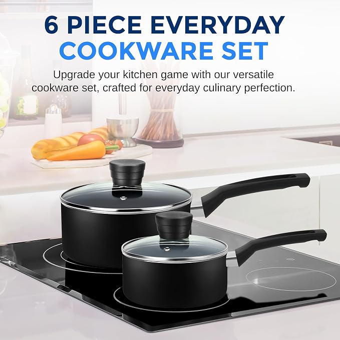 SereneLife 6-Piece Pots and Pans Set – Nonstick Cookware, Heat-Resistant - Image 2