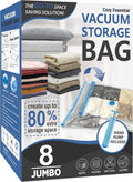 8 Jumbo Vacuum Storage Bags, Space Saver Bags Compression Storage Bags by CozyEssential