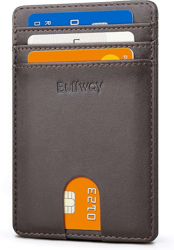 Buffway Mens Slim Wallet, Minimalist Thin Front Pocket Leather Credit Card by Buffway