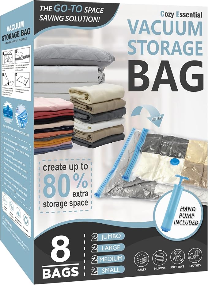 8 Pack Vacuum Storage Bags, Space Saver Bags Compression Storage Bags by CozyEssential