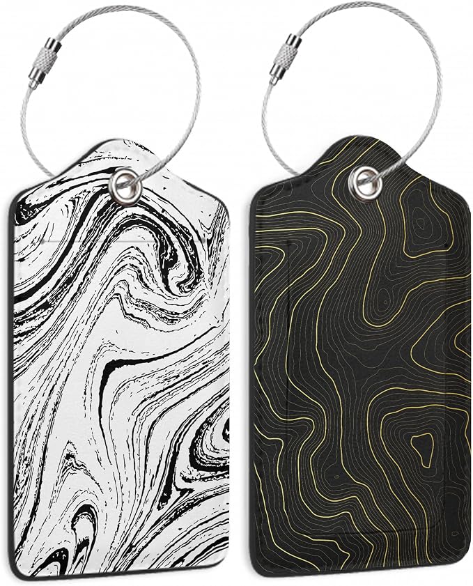 Set of 2 Topographic, Leather Suitcase Tag Name Identifiers Labels by DEMACYA