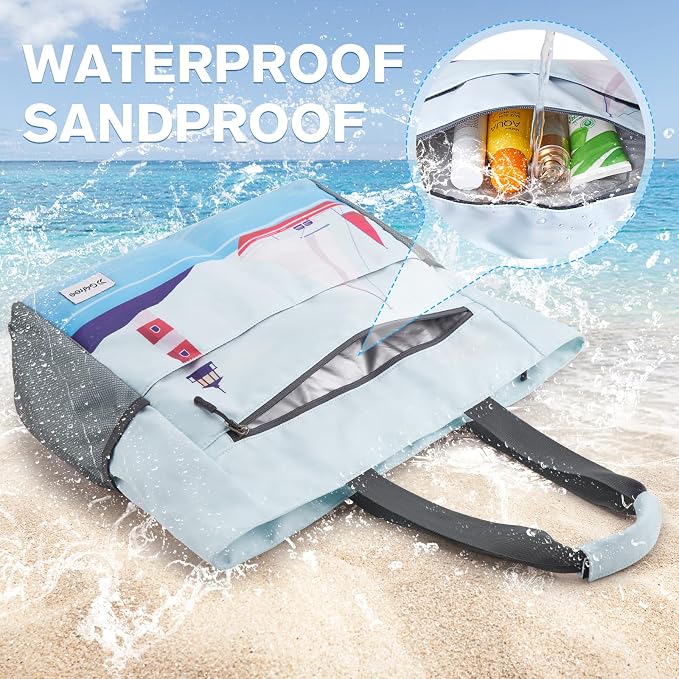 G4Free Beach Bag, Waterproof Sandproof Beach Tote Bag, Large Capacity Foldable - Image 3
