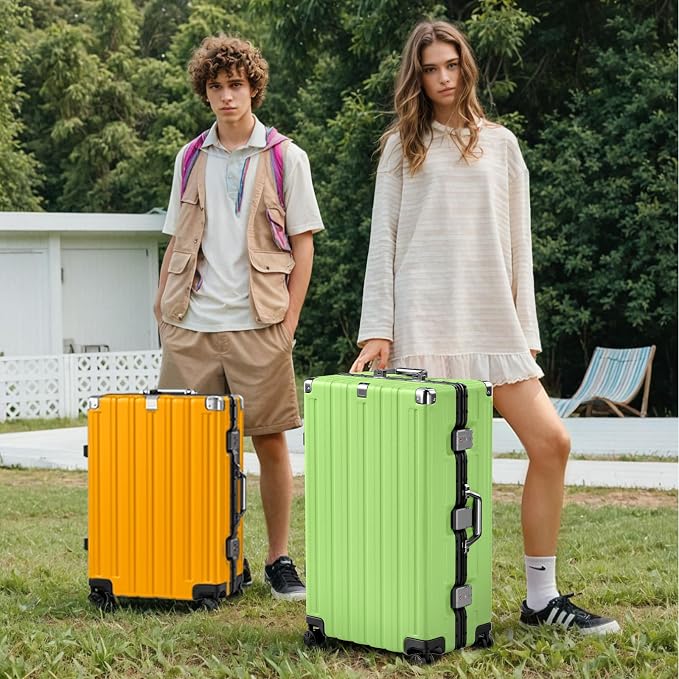 Krute Checked Aluminum Frame Suitcase 24 Inch Zipperless Luggages Hardside PC - Image 8