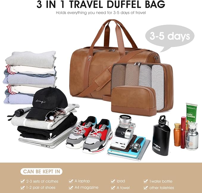 Wogarl 3PCS Leather Weekender Bag - Image 3