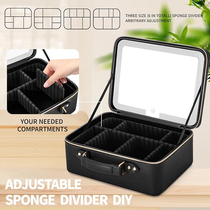 Makeup Bag with LED Mirror & Magnifier, Large Cosmetic Organizer Travel Makeup - Image 4