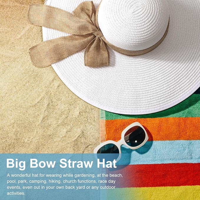 DRESHOW Beach Hats for Women Big Straw Wide Brim Summer Hat Floppy Foldable - Image 8
