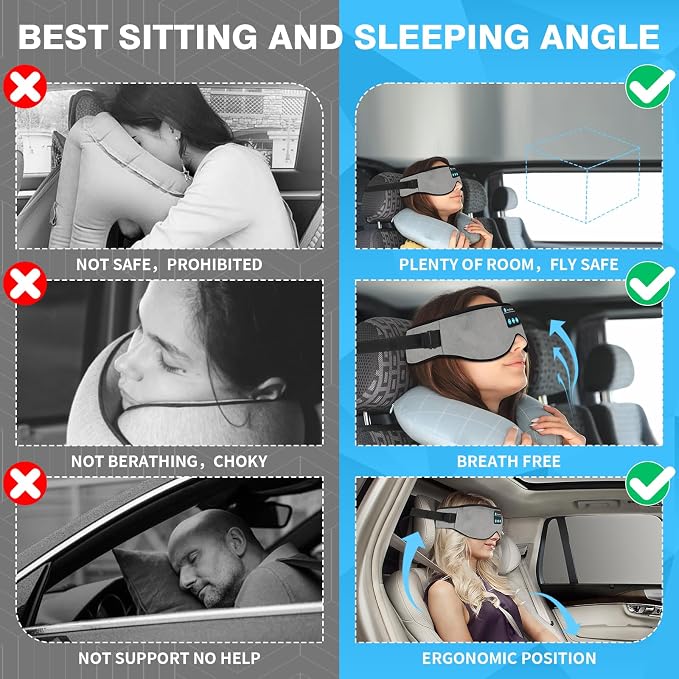 Joythink Sleep Headphones Headband Sleep Mask Eye Mask 3D Deep Bluetooth - Image 4