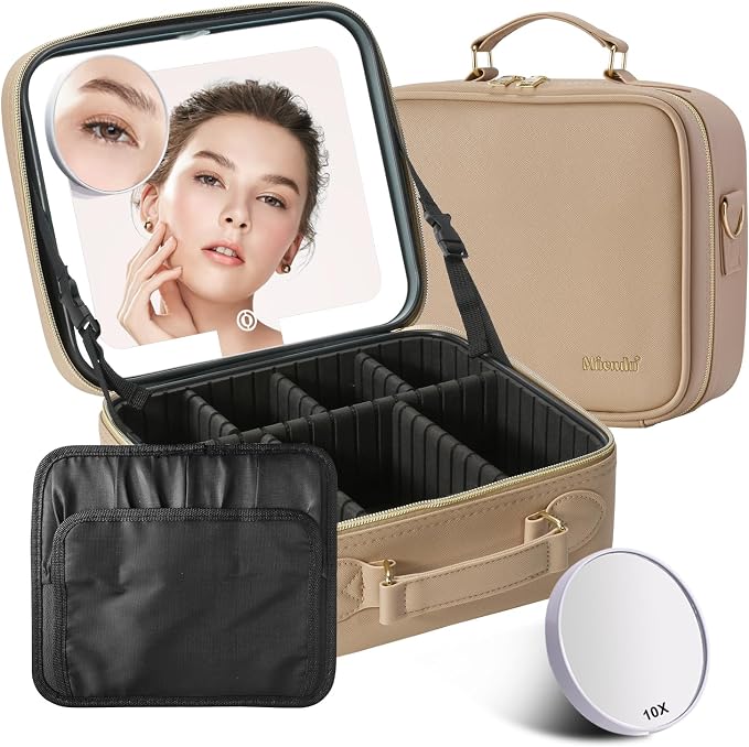 Mocado Travel Makeup Bag with LED Lighted Mirror, Travel Makeup Organizer by Mocado