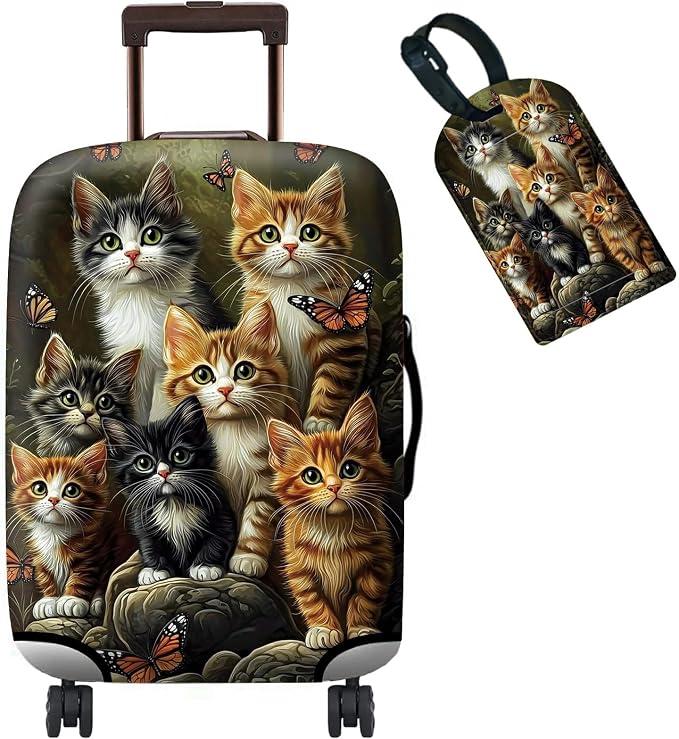 Luggage Cover + Tag, Cats Family Travel Suitcase Protector by BWEGRHE