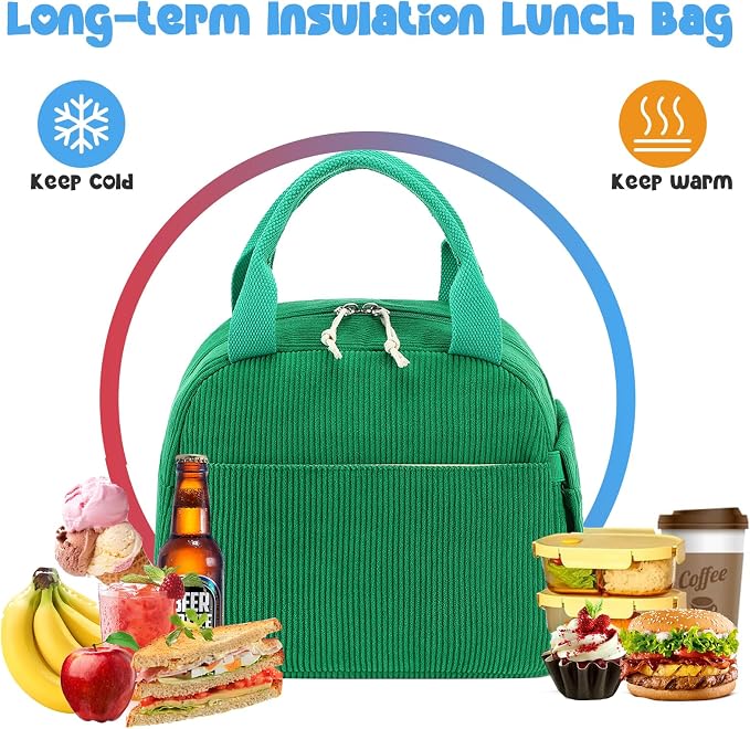Bluboon Lunch Bag for Women Men Cute Corduroy Lunch Tote Bags Reusable - Image 4