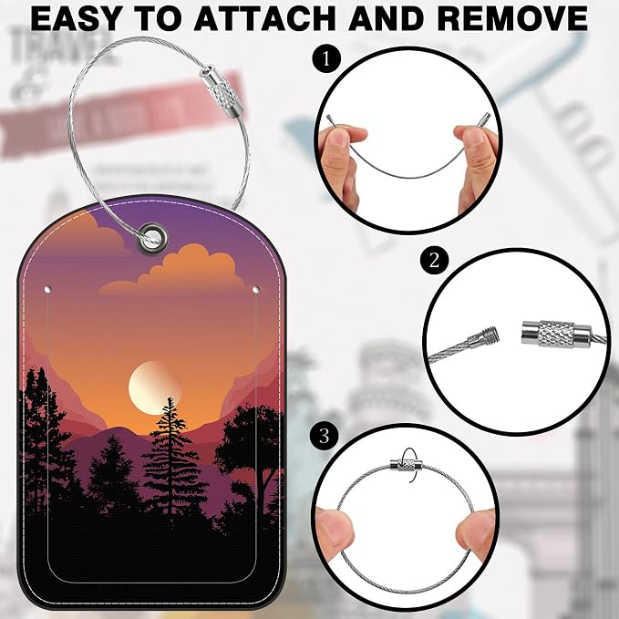 Abstract Mountain Forest Moon Leather Luggage Tag - Image 4