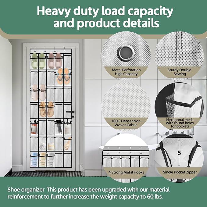 35 Pocket Over the Door Shoe Organizer, Reusable Breathable Large Mesh Bag - Image 3