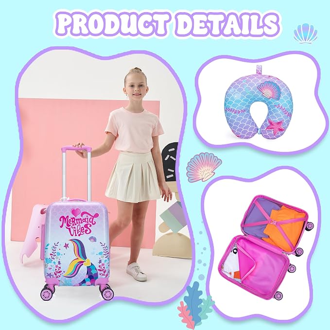 Cute Mermaid Kid’s Luggage Set 2 Piece Suitcase Set 16" Hardside Luggage - Image 5