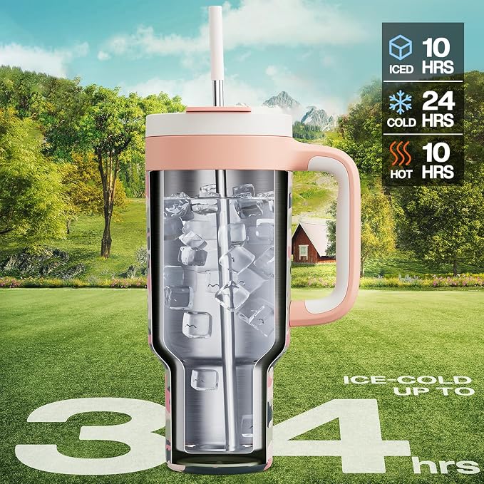 40 oz Camo Tumbler with Handle, 2-in-1 Straw and Sip Lid, Dishwasher Safe - Image 2