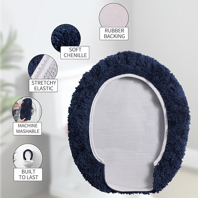 Microfiber Elongated Toilet Seat Cover 19.5"x 15" Machine Washable Solid Toilet - Image 4