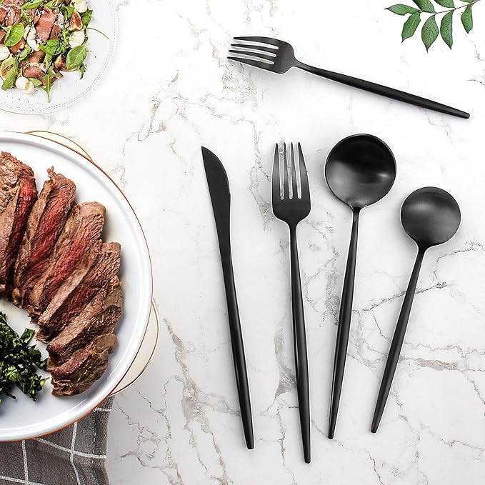Matte Black Silverware Set for 12, IBIILII JEFF 60 Pieces Stainless Steel - Image 5