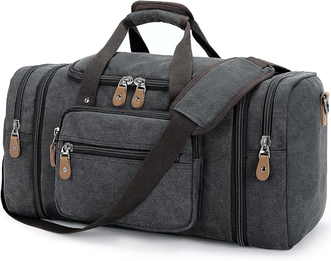 Gonex Canvas Duffle Bag for Travel 60L Expandable Duffel Weekend Overnight Bag by Gonex