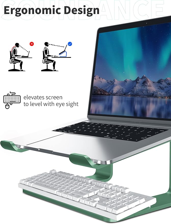 SOUNDANCE Laptop Stand, Aluminum Computer Riser, Ergonomic Laptops Elevator - Image 3