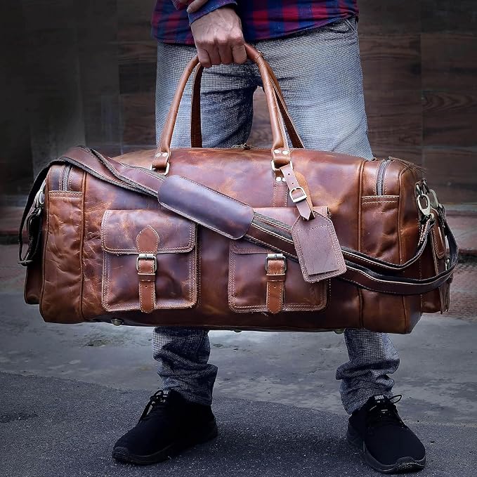 Large duffel bags for men holdall leather travel bag overnight gym sports - Image 7