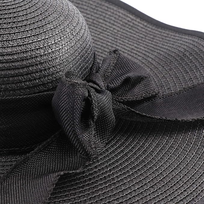 DRESHOW Beach Hats for Women Big Straw Wide Brim Summer Hat Floppy Foldable - Image 7