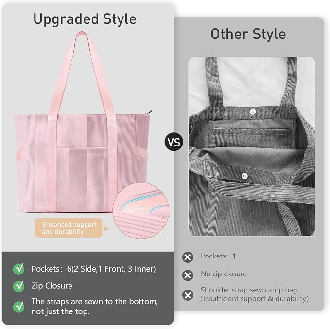 Tote Bag for Women with Zipper, Travel Tote Bags with Compartments Large - Image 7