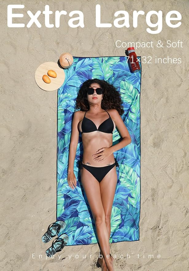 2 Pack Microfiber Thin Lightweight Beach Towel Sand Free Quick Dry Absorbent - Image 3