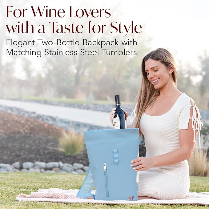 Two Bottle Rolltop Wine Tote Bag – Stylish PU Leather Wine Backpack - Image 2