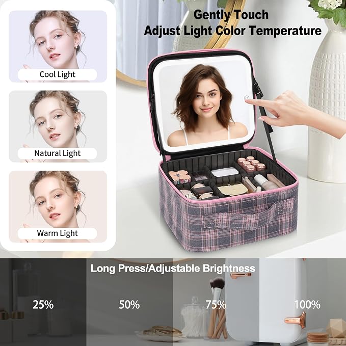 Makeup Bag With LED Mirror, Travel Makeup Case with Light up Mirror Large - Image 2